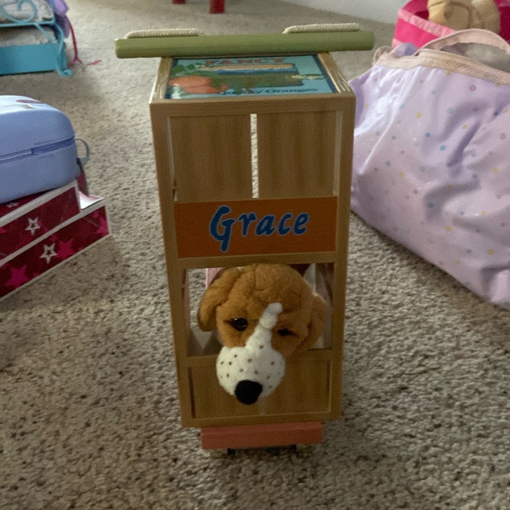 American girl Kits cart with dog
